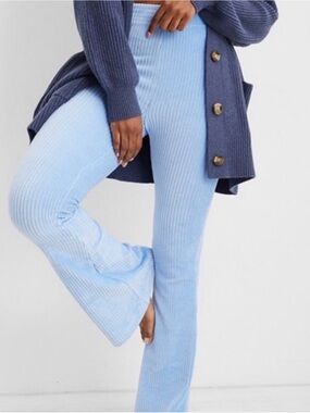 NWT Aerie high waisted ribbed velour light blue pants